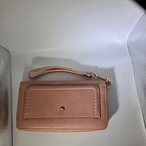 LC Lauren Conrad Rose Gold Pink Faux Leather Zip Around Wristlet Wallet Clutch